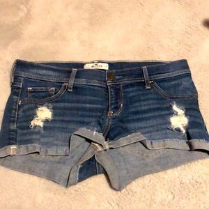 Distressed denim shorts